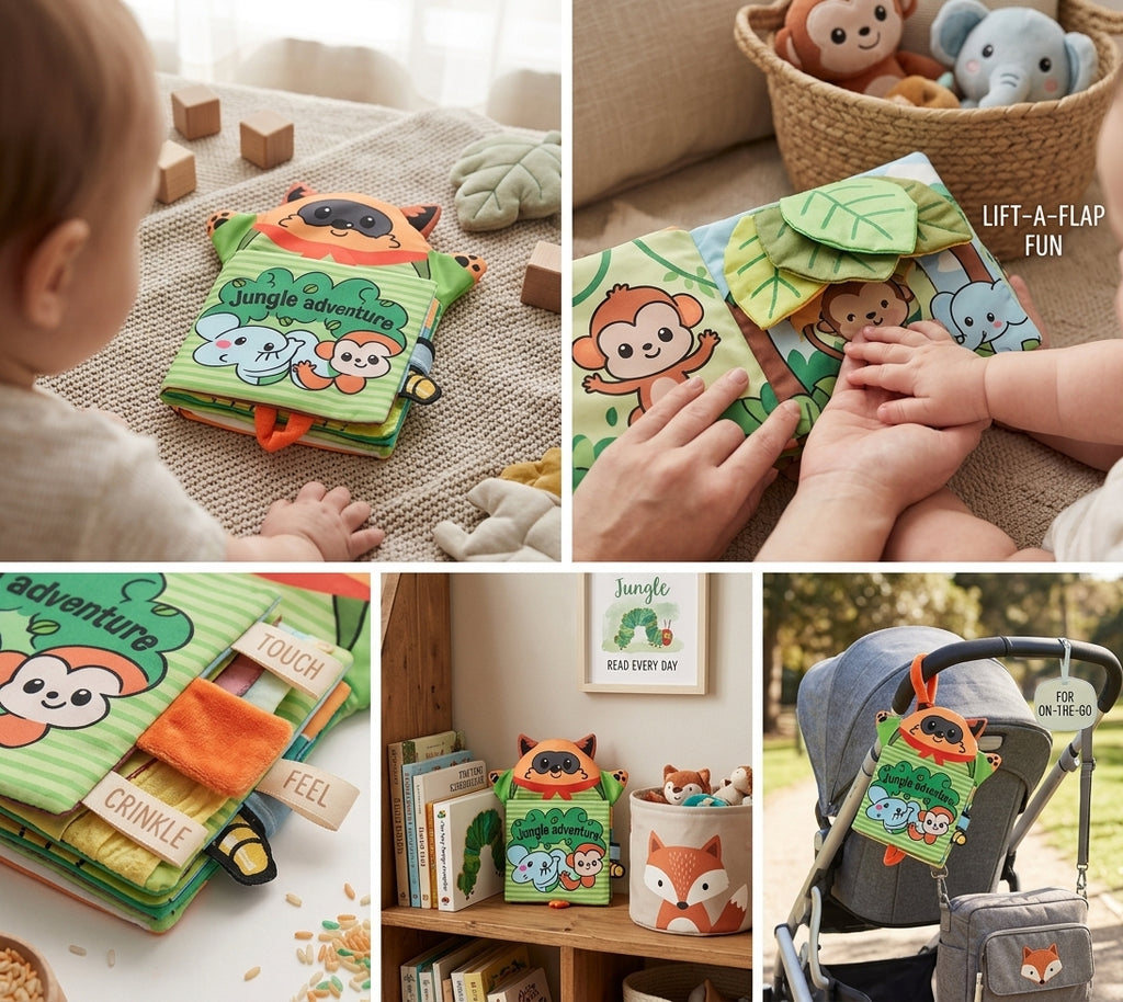Montivara Baby Stoffbuch – Waschbares, unzerstörbares Stoffbuch für die sensorische Entwicklung von Neugeborenen