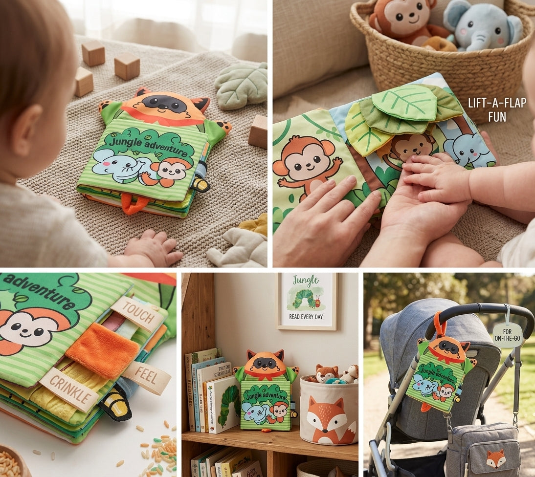 Montivara Baby Stoffbuch – Waschbares, unzerstörbares Stoffbuch für die sensorische Entwicklung von Neugeborenen