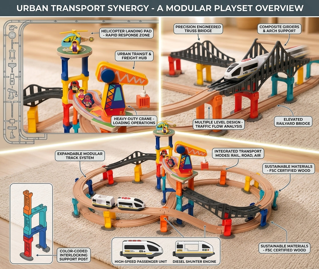 Montessori Crane & Train Magnetic Playset