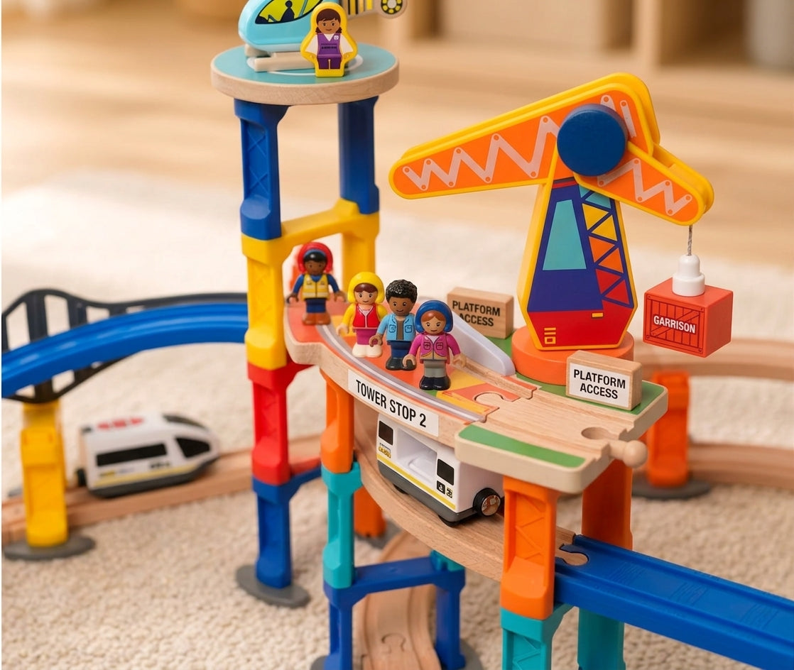 Montessori Crane & Train Magnetic Playset