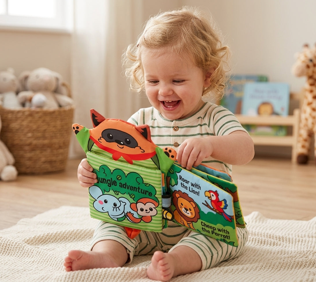Montivara Baby Stoffbuch – Waschbares, unzerstörbares Stoffbuch für die sensorische Entwicklung von Neugeborenen