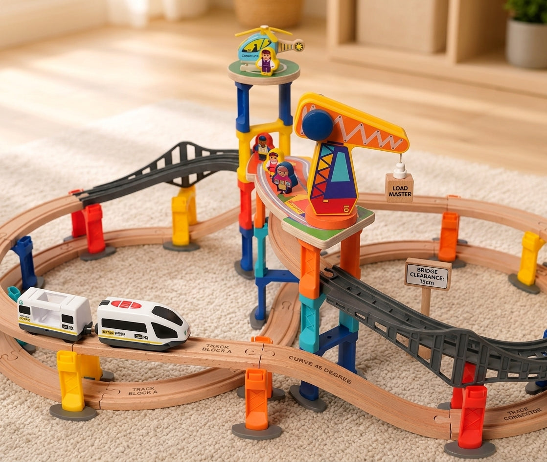 Montessori Crane & Train Magnetic Playset